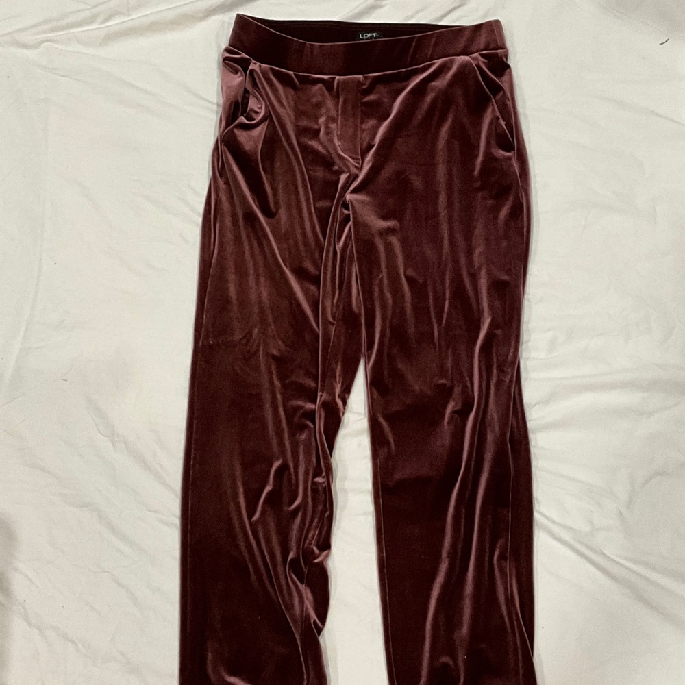LOFT Velvet Trousers in Deep Red